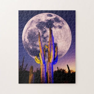 Volledige maan boven Saguaro Cactus Legpuzzel
