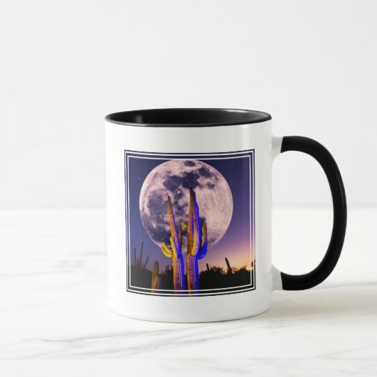 Volledige maan boven Saguaro Cactus Mok (Rechts)