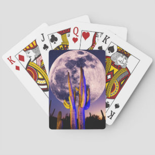 Volledige maan boven Saguaro Cactus Pokerkaarten