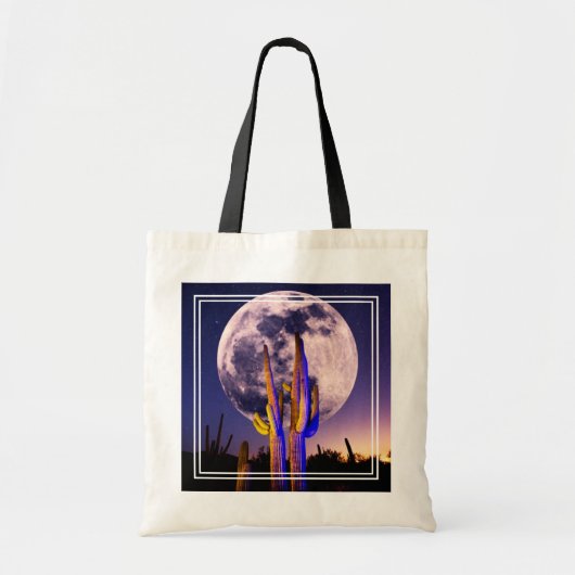 Volledige maan boven Saguaro Cactus Tote Bag (Voorkant)