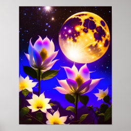 Volledige maan, Bright Moon, Sterrennacht, Moonlig Poster
