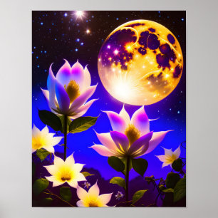 Volledige maan, Bright Moon, Sterrennacht, Moonlig Poster
