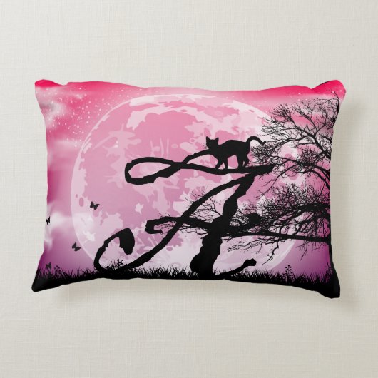 Volledige maan en Kat een Initiaal Monogram Bagage Accent Kussen (Achterkant)
