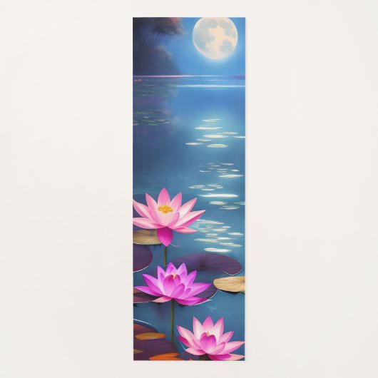 Volledige maan en prachtige roze Lotus Flowers Yogamat (Voorkant)
