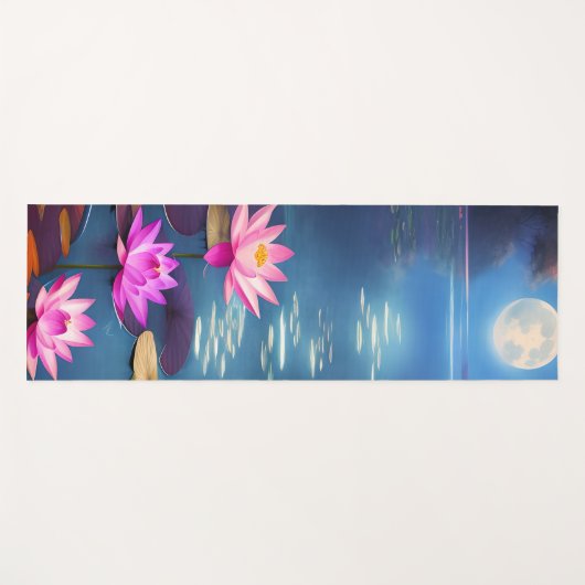 Volledige maan en prachtige roze Lotus Flowers Yogamat (Voorkant (horizontaal))