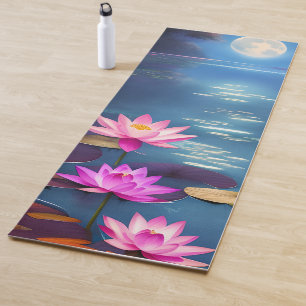 Volledige maan en prachtige roze Lotus Flowers Yogamat