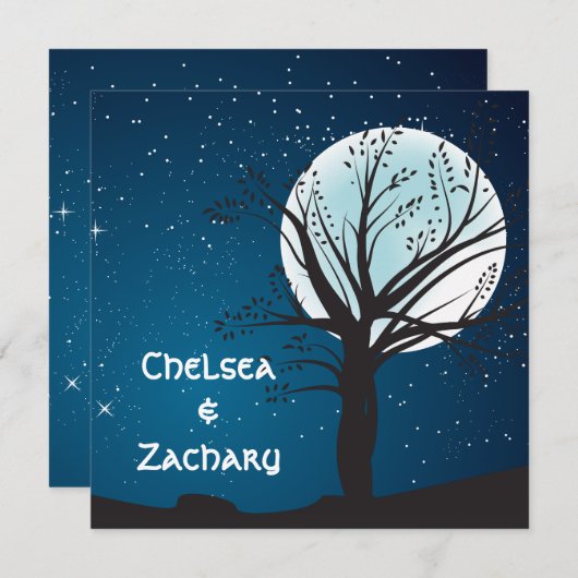 Volledige maan en sterren bruiloft kaart (Voorkant / Achterkant)