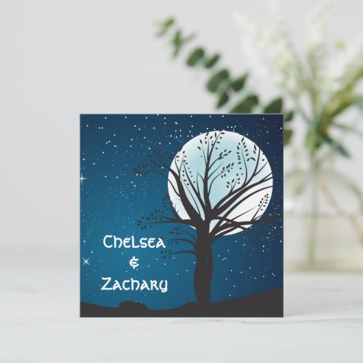 Volledige maan en sterren bruiloft kaart (Staand voorkant)