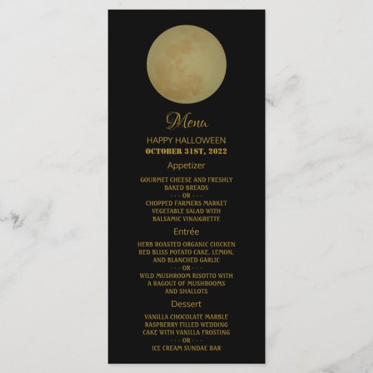 Volledige maan, Halloween-partijmenu Menu (Voorkant)