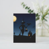 Volledige maan, heks met een kamer en een diamant  briefkaart (Staand voorkant)