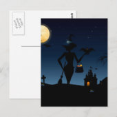 Volledige maan, heks met een kamer en een diamant  briefkaart (Voorkant / Achterkant)