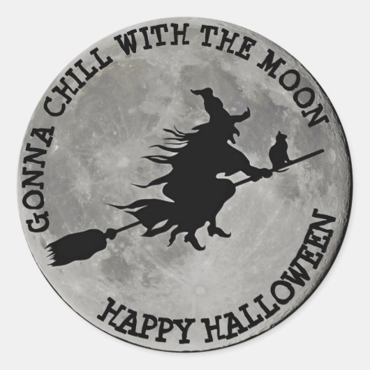 VOLLEDIGE MAAN HEKS OP BEZEM Halloween Witch BUTTO Ronde Sticker (Voorkant)