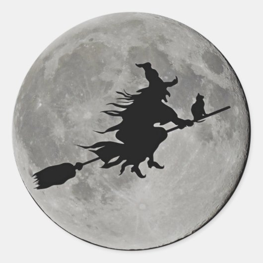 VOLLEDIGE MAAN HEKS OP BEZEM Halloween Witch BUTTO Ronde Sticker (Voorkant)