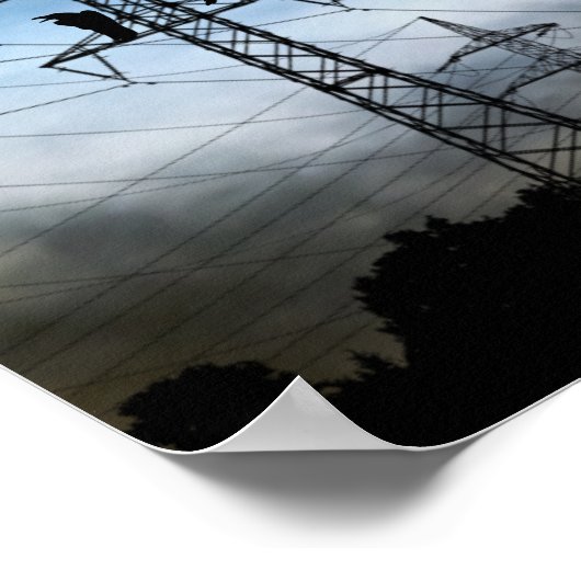 Volledige maan, Kroon, Power Lines en Towers Poster (Hoek)
