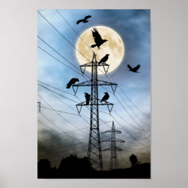 Volledige maan, Kroon, Power Lines en Towers Poster