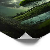 Volledige maan met boom en rivier poster (Hoek)