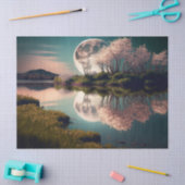 Volledige maan met roze Floral Trees ontkoppelen Tissuepapier (Craft)