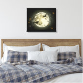 Volledige maan met vleermuizen en Raven. Canvas Afdruk (Insitu (Slaapkamer))