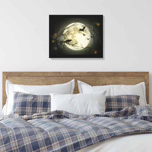Volledige maan met vleermuizen en Raven. Canvas Afdruk (Insitu (Slaapkamer))