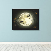 Volledige maan met vleermuizen en Raven. Canvas Afdruk (Insitu (Houten vloer))