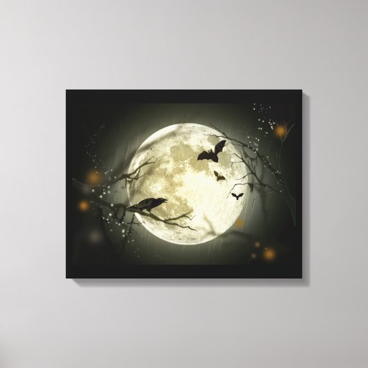 Volledige maan met vleermuizen en Raven. Canvas Afdruk (Voorkant)