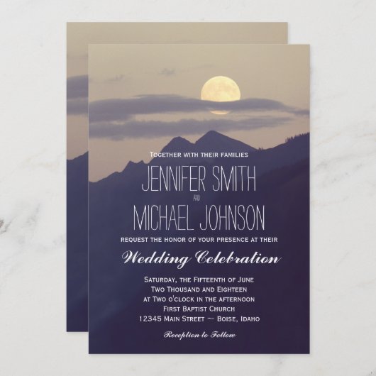 Volledige maan over bergen bruiloft nodigt uit kaart (Voorkant / Achterkant)