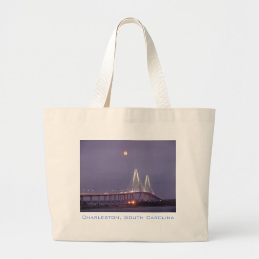 Volledige maan over Cooper River Bridge, Charlesto Grote Tote Bag (Voorkant)