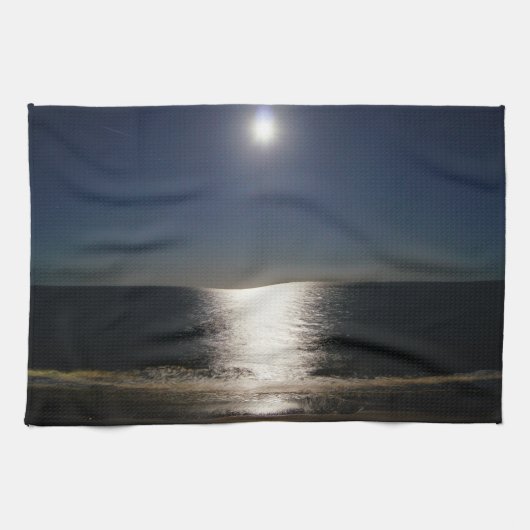 Volledige maan over de Atlantische Oceaan Theedoek (Horizontaal)