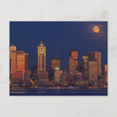 Volledige maan over de skyline van Seattle Briefkaart (Voorkant)