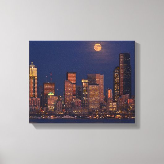 Volledige maan over de skyline van Seattle Canvas Afdruk (Voorkant)