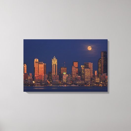 Volledige maan over de skyline van Seattle Canvas Afdruk (Voorkant)