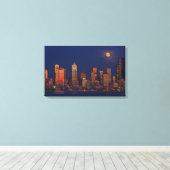 Volledige maan over de skyline van Seattle Canvas Afdruk (Insitu (Houten vloer))