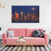 Volledige maan over de skyline van Seattle Canvas Afdruk (Insitu (Woonkamer))
