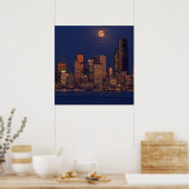 Volledige maan over de skyline van Seattle Poster (Keuken)