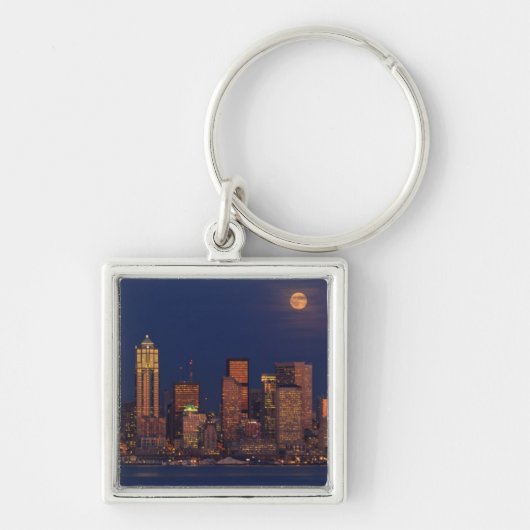 Volledige maan over de skyline van Seattle Sleutelhanger (Voorkant)