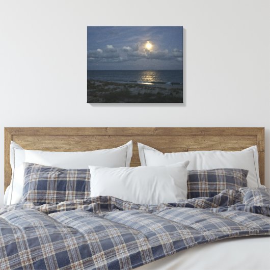 Volledige maan over oceaan canvas afdruk (Insitu (Slaapkamer))