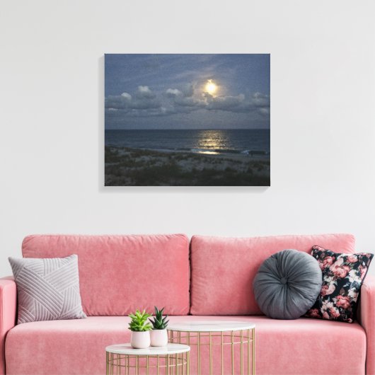 Volledige maan over oceaan canvas afdruk (Insitu (Woonkamer))