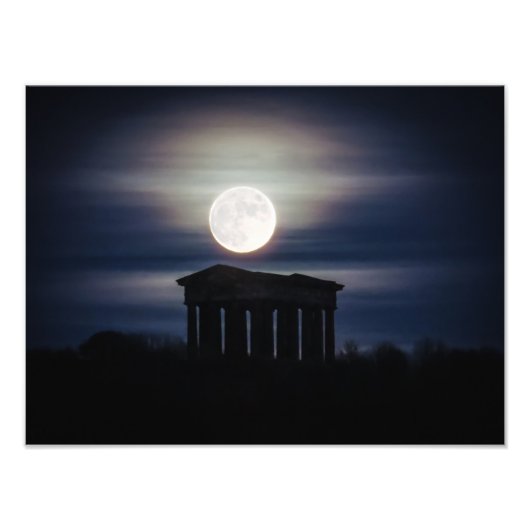 Volledige maan over Penshaw Monument Poster/Afdruk Foto Afdruk (Voorkant)