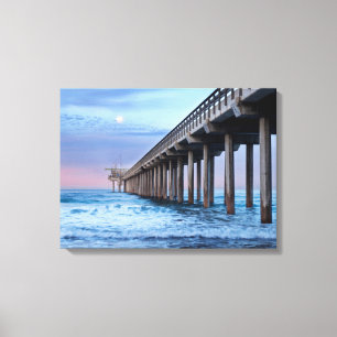 Volledige maan over pier, Californië Canvas Afdruk