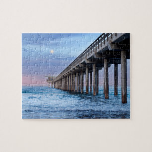 Volledige maan over pier, Californië Legpuzzel