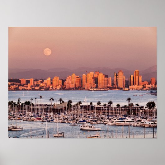 Volledige maan over San Diego Poster (Voorkant)