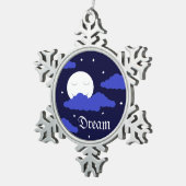 Volledige maan 's middags en sterren: tin sneeuwvlok ornament (Rechts)