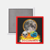 Volledige maan, schedel en blauwe pompoen bij nach magneet (Voorkant / Achterkant)