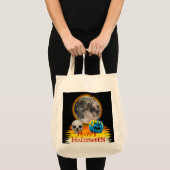 Volledige maan, schedel en blauwe pompoen bij nach tote bag (Voorkant (product))
