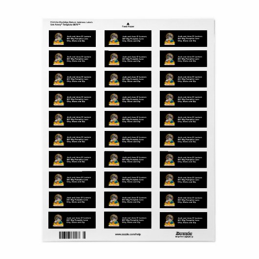 Volledige maan, schedel en blauwe pompoen op nacht etiket (Full Sheet)