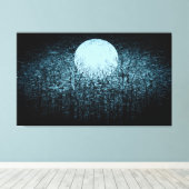 Volledige maan tijdens winternacht | Zwart-wit art Canvas Afdruk (Insitu (Houten vloer))