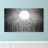Volledige maan tijdens winternacht | Zwart-wit art Canvas Afdruk (Insitu (Houten vloer))