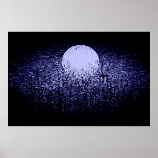 Volledige maan tijdens winternacht | Zwart-wit art Poster (Voorkant)