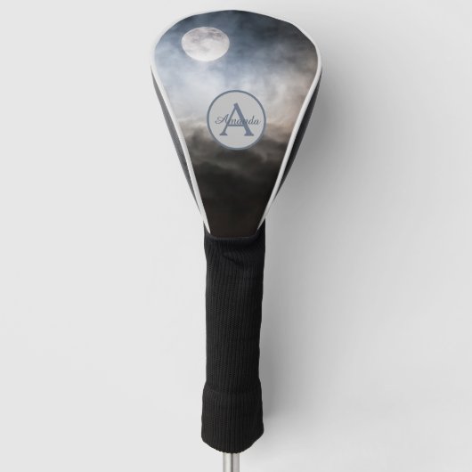 Volledige maanfoto met monogram en naam golfheadcover (Voorkant)