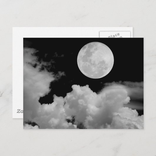 VOLLEDIGE MOON CLOUDS BLACK EN WHITE BRIEFKAART (Voorkant / Achterkant)
